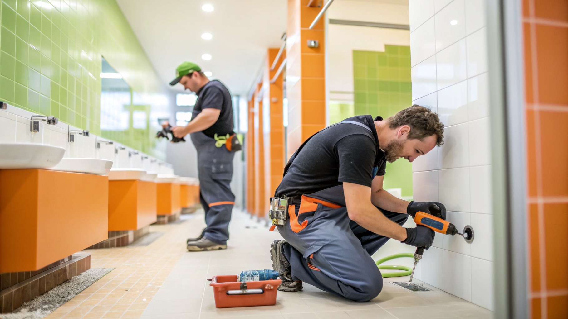 Equipo profesional reformando baño moderno